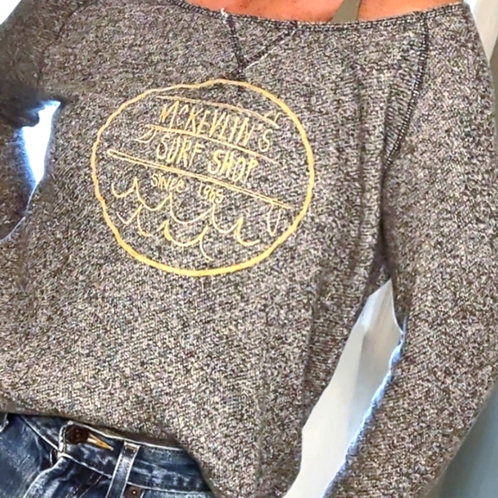 Folly Beach Surf Shop "McKevlin's" XS Off the Shoulder Sweatshirt